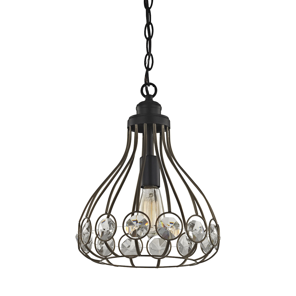 ELK Lighting 81105/1 Crystal Web 1-Light Mini Pendant in Bronze and Matte Black with Clear Crystal