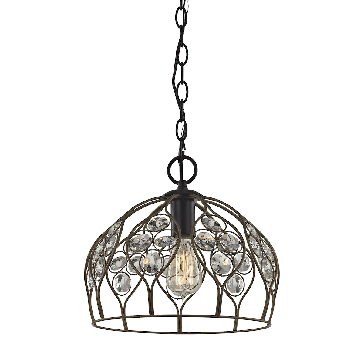 ELK Lighting 81106/1 Crystal Web 1-Light Mini Pendant in Bronze and Matte Black with Clear Crystal