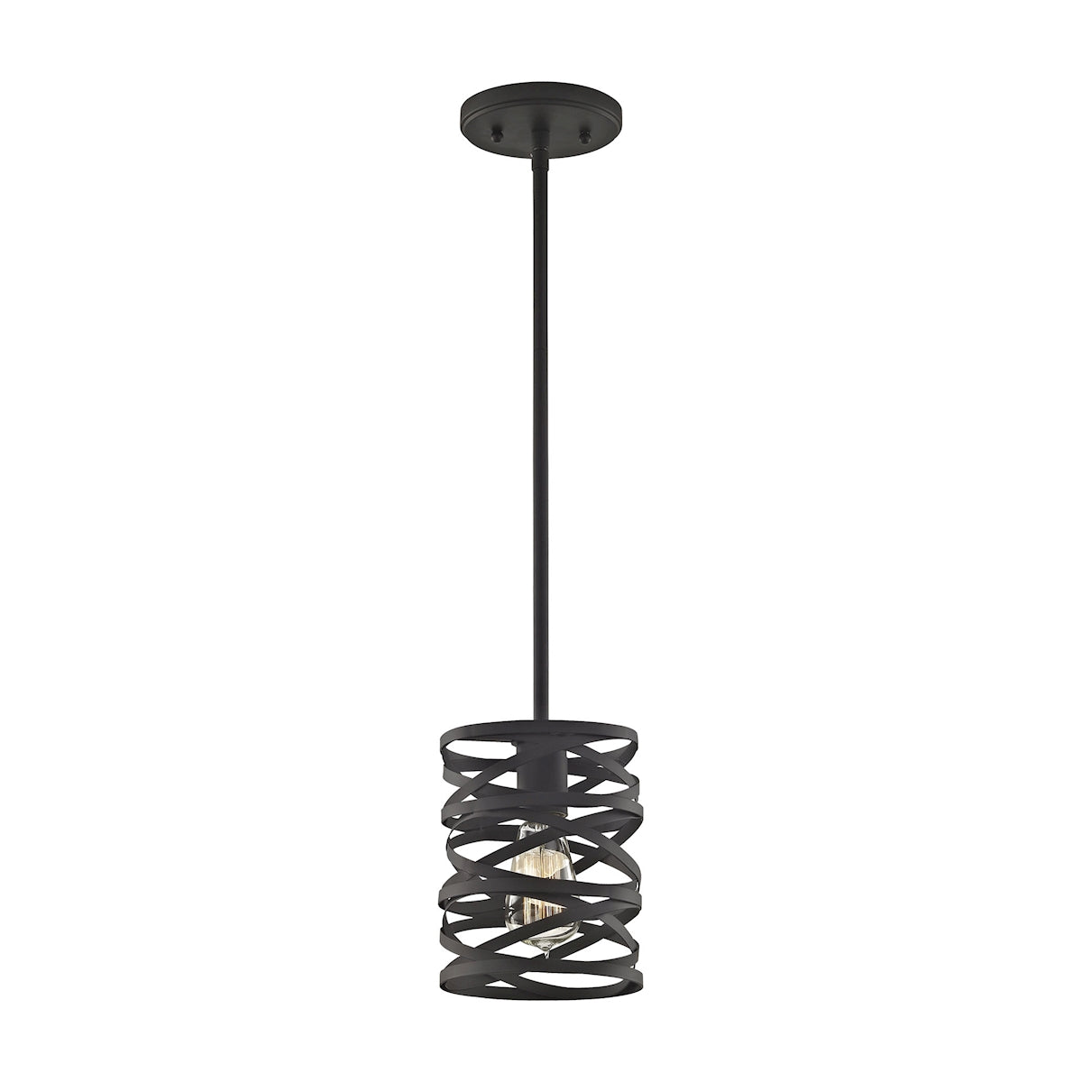ELK Lighting 81184/1 Vorticy 1-Light Mini Pendant in Oil Rubbed Bronze with Metal Cage