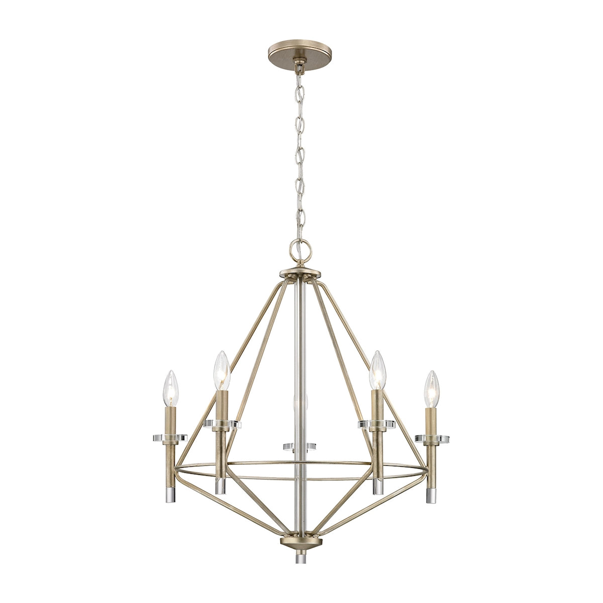 ELK Lighting 81202/5 Lacombe 5-Light Chandelier in Aged Silver with Clear Glass Accents