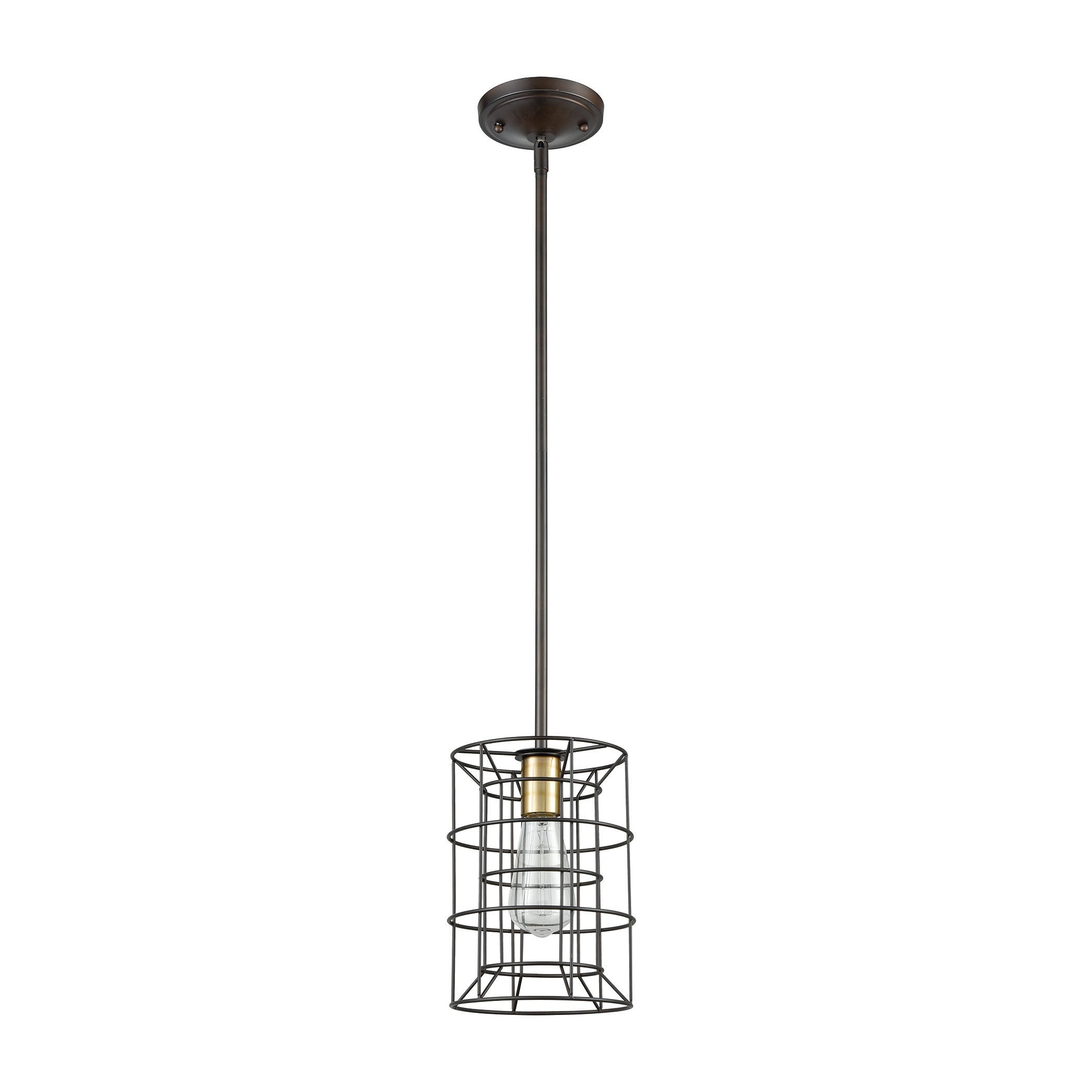 ELK Lighting 81384/1 Dayton 1-Light Mini Pendant in Oil Rubbed Bronze and Satin Brass with Wire Cage