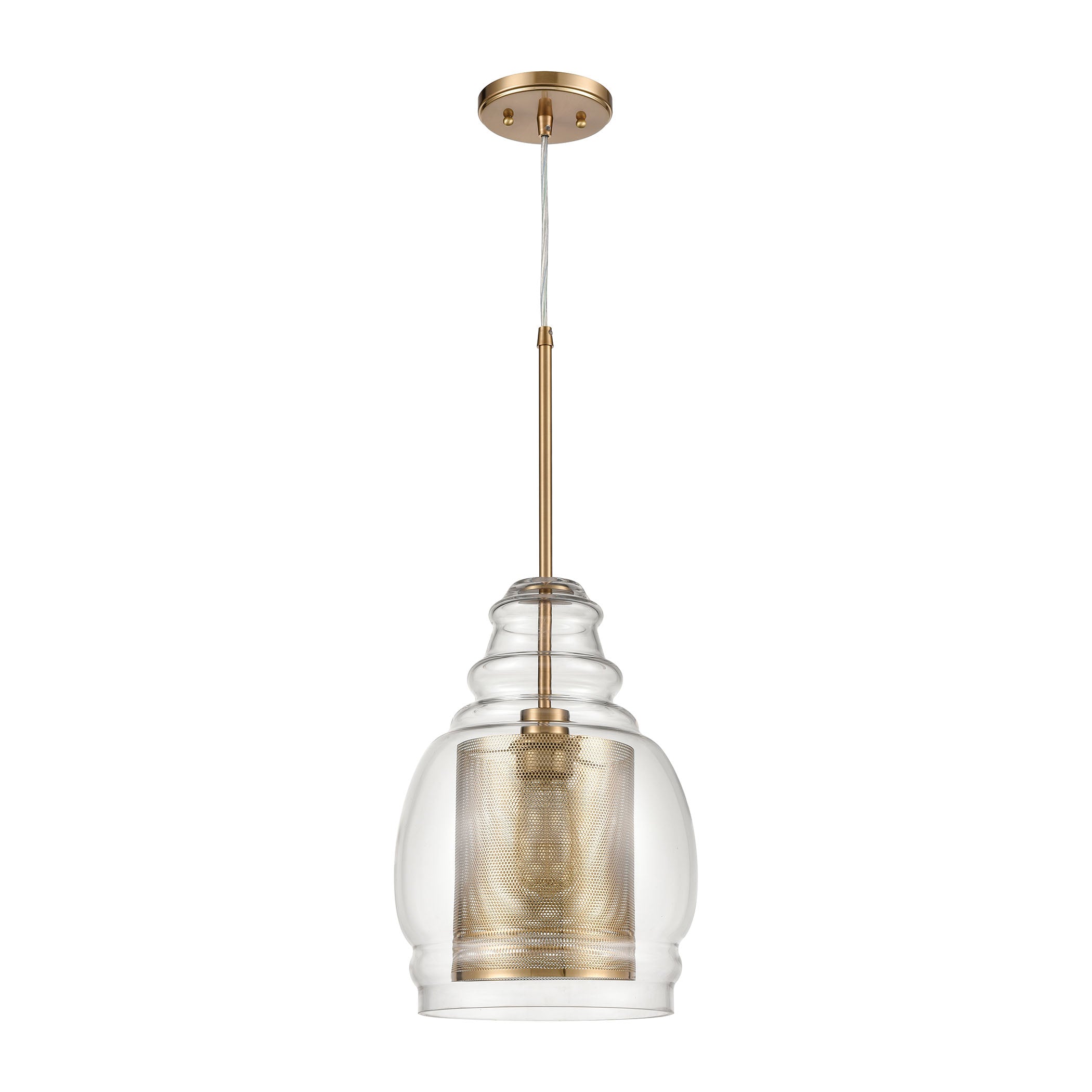 ELK Lighting 81424/1 Herndon 1-Light Pendant in Antique Gold with Clear Glass and Antique Gold Perforated Metal Cylinder