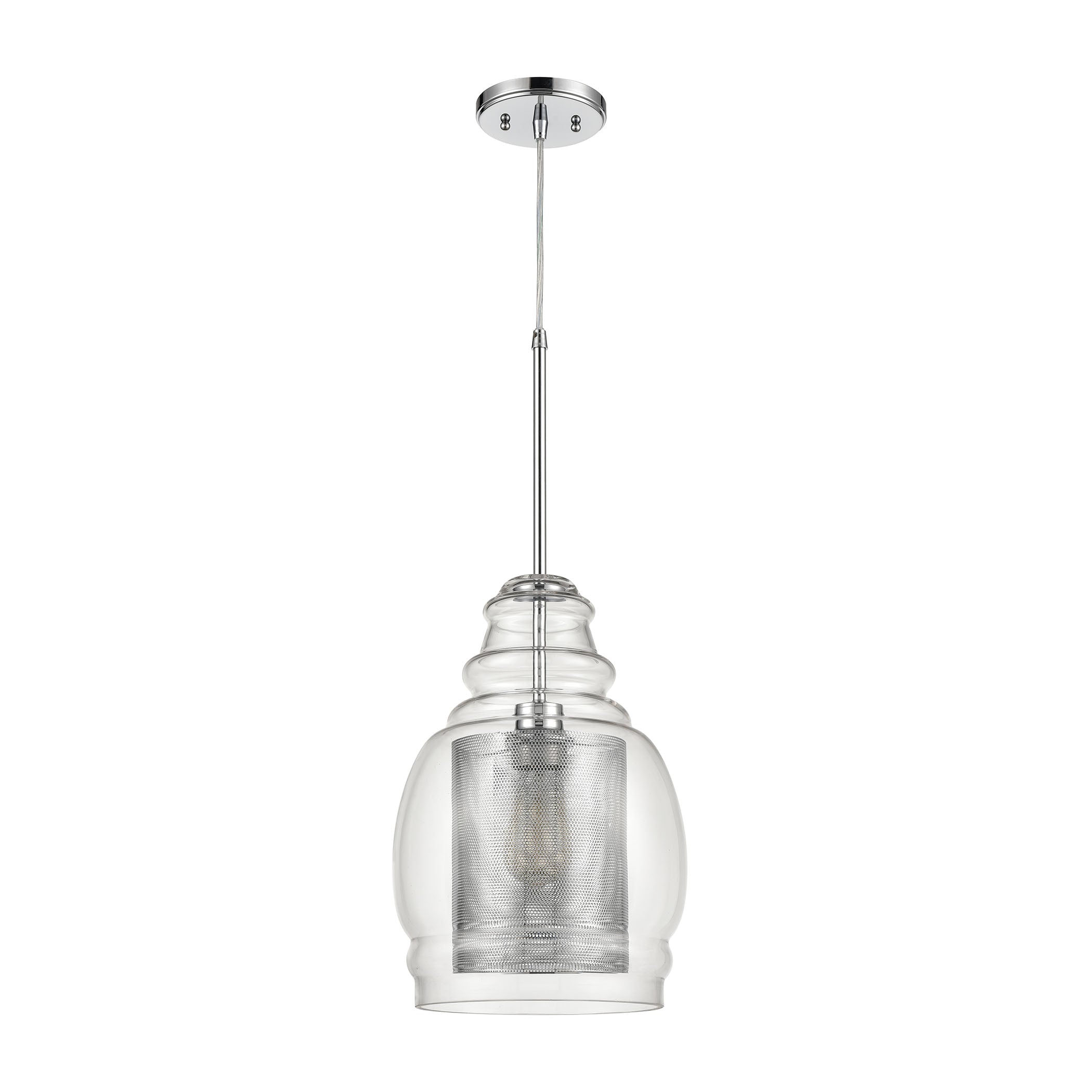 ELK Lighting 81425/1 Herndon 1-Light Pendant in Polished Chrome with Clear Glass and Perforated Metal Cylinder