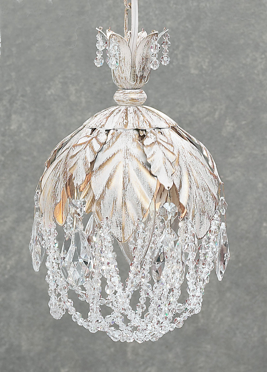 Classic Lighting 8331 AW C Petite Fleur Crystal Pendant in Antique White