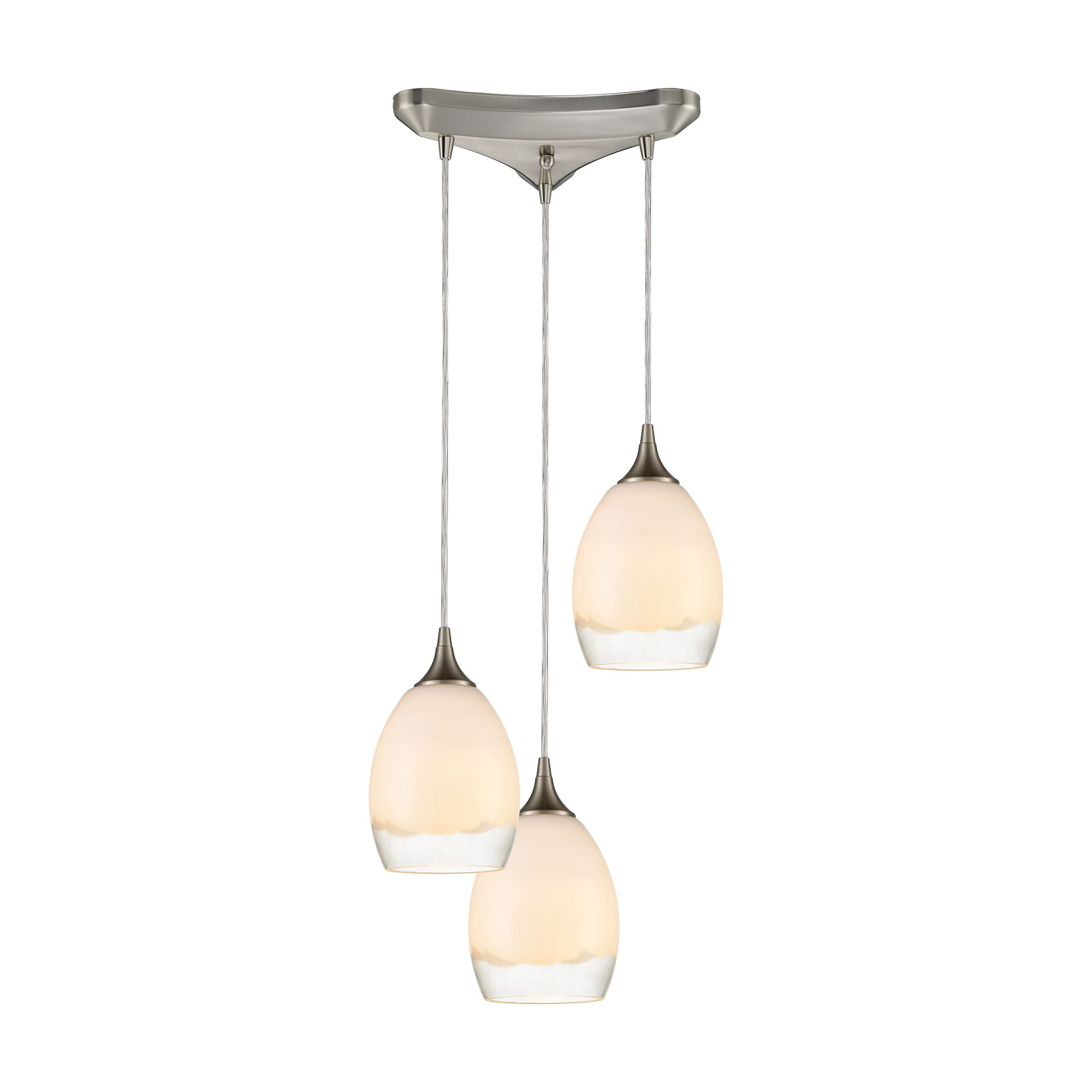 ELK Lighting 85214/3 Cirrus 3-Light Triangular Mini Pendant Fixture in Satin Nickel with Opal White and Clear Glass
