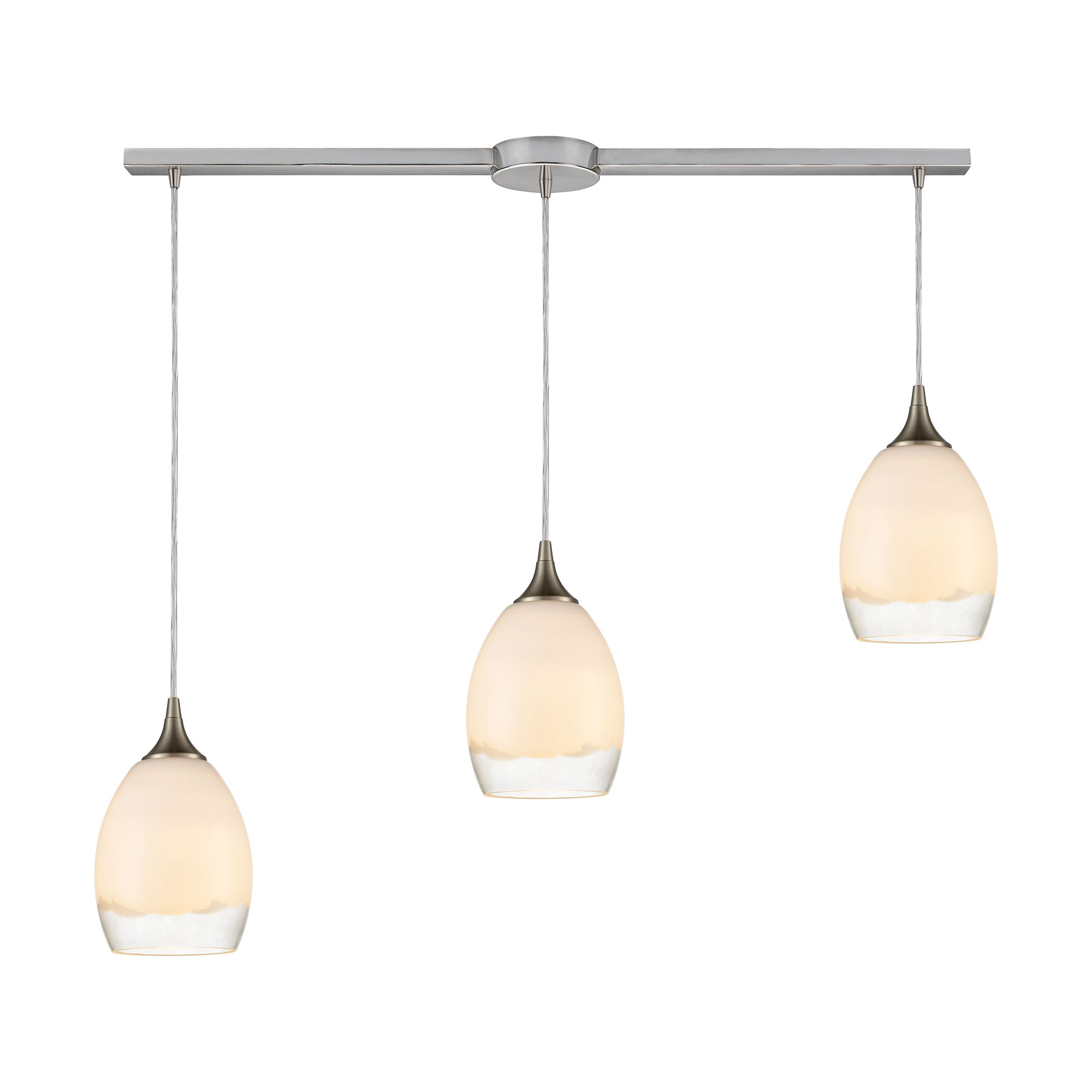 ELK Lighting 85214/3L Cirrus 3-Light Linear Mini Pendant Fixture in Satin Nickel with Opal White and Clear Glass