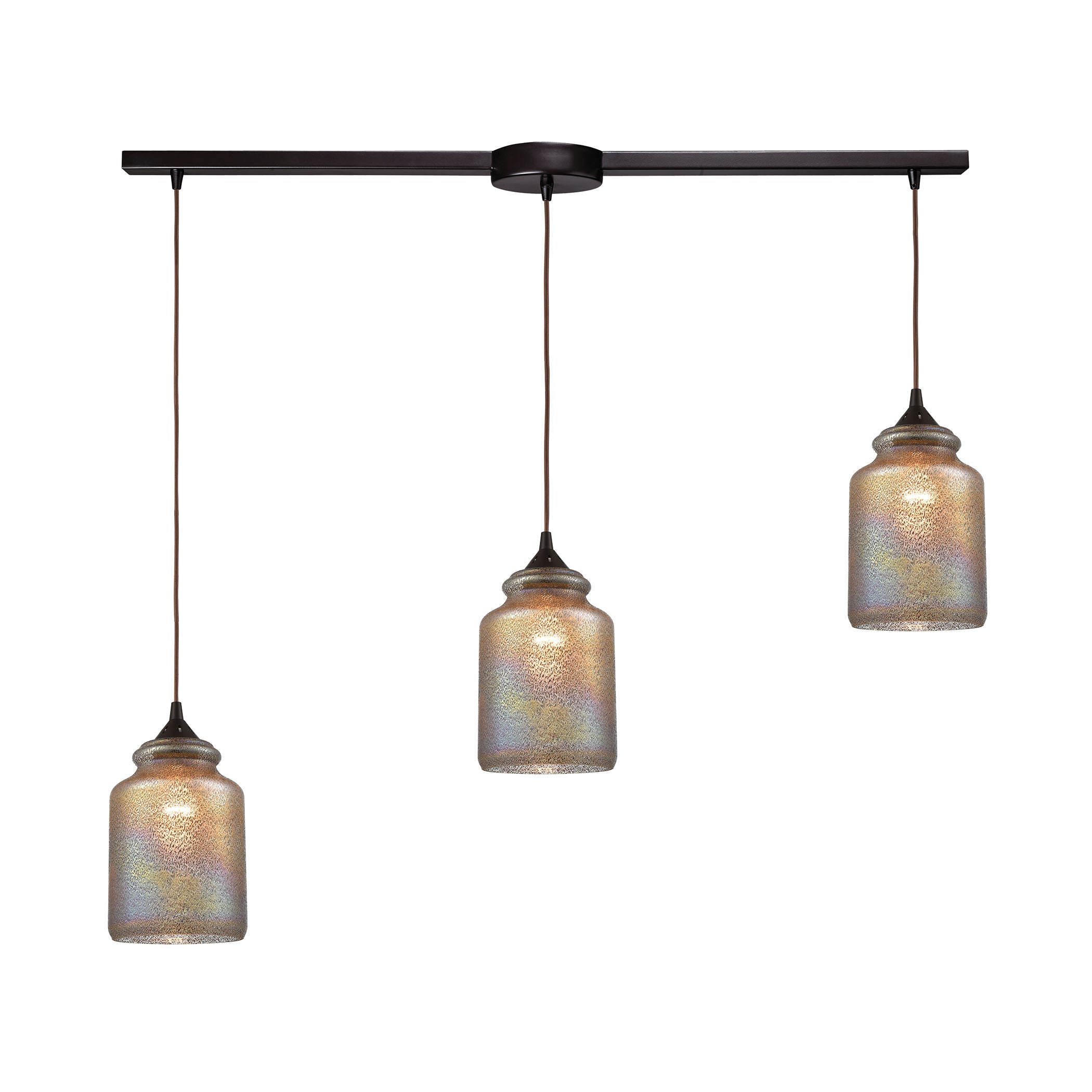 ELK Lighting 85257/3L Illuminessence 3-Light Linear Mini Pendant Fixture in Oiled Bronze with Textured Dichroic Glass