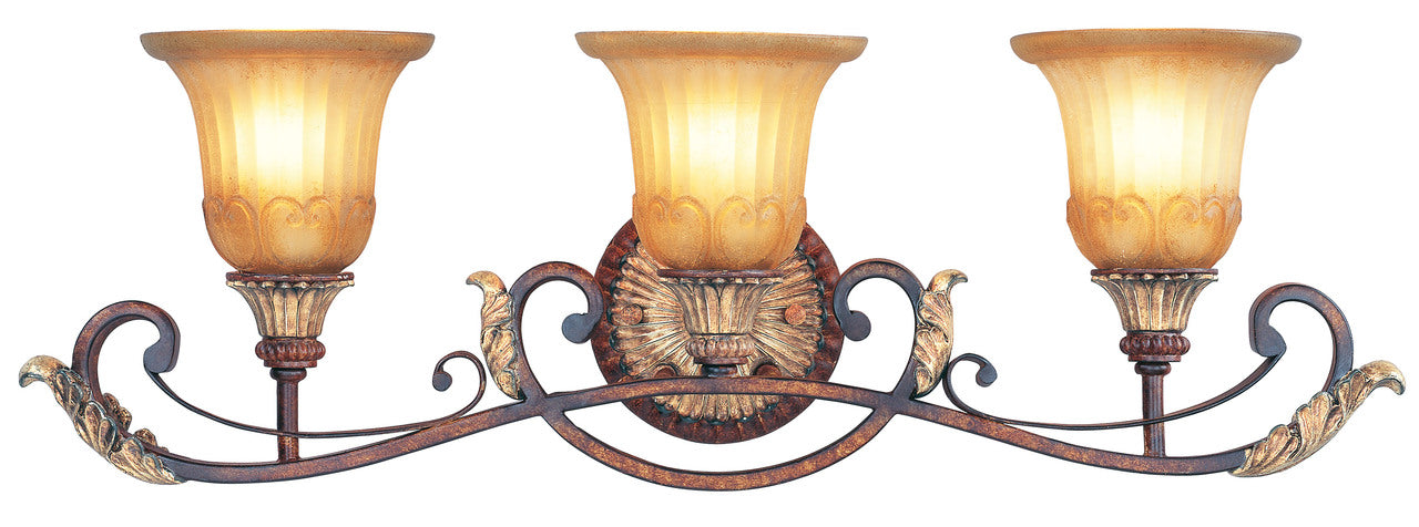 LIVEX Lighting 8553-63 Villa Verona Bath Light in Verona Bronze with Aged Gold Leaf Accents (3 Light)