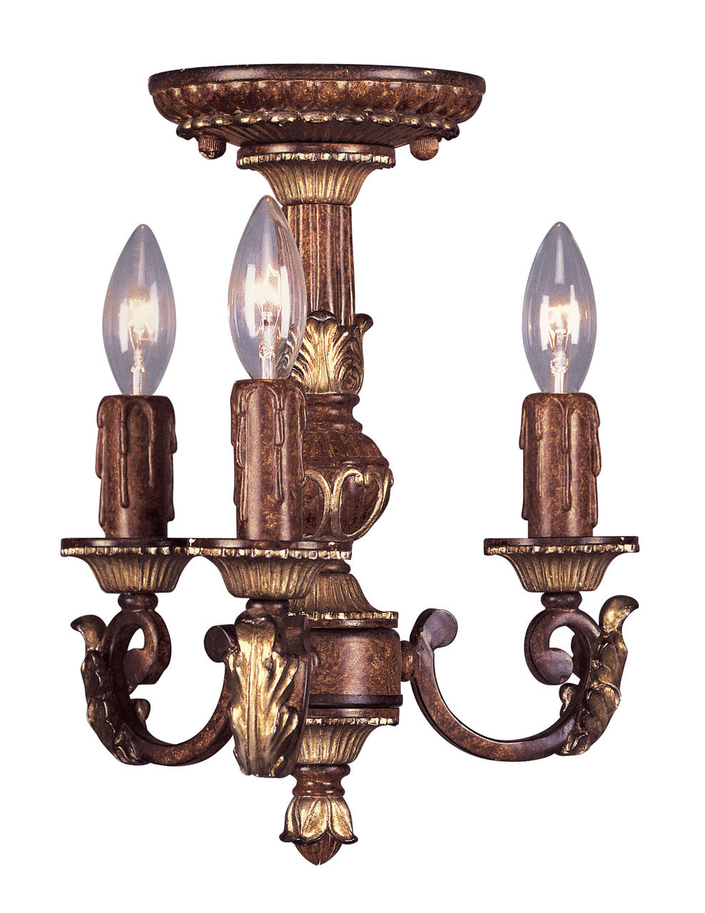 LIVEX Lighting 8583-63 Villa Verona Mini Chandelier in Verona Bronze with Aged Gold Leaf Accents (3 Light)