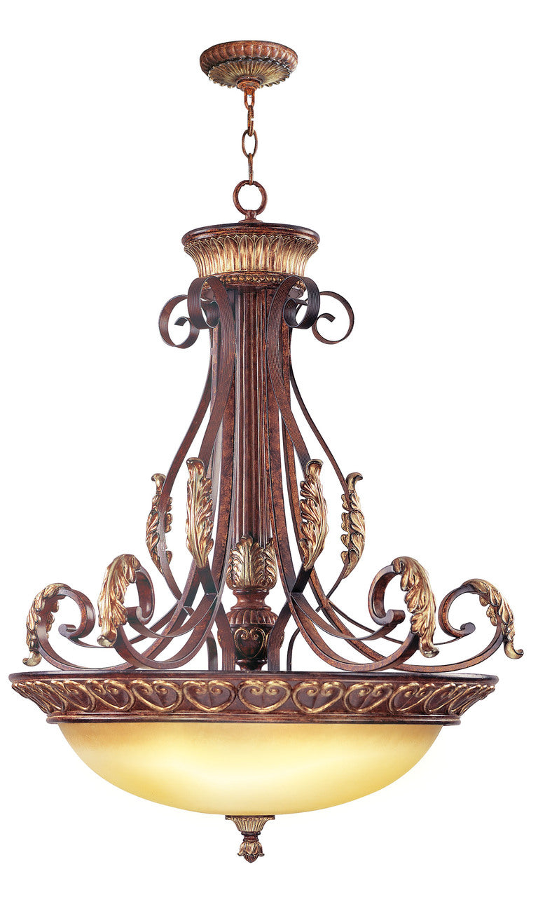 LIVEX Lighting 8587-63 Villa Verona Inverted Pendant in Verona Bronze with Aged Gold Leaf Accents (4 Light)