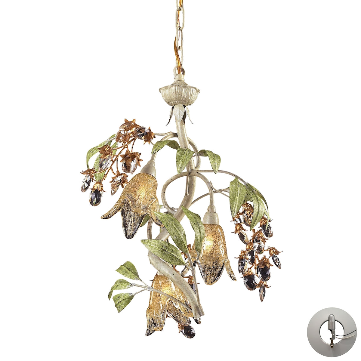 ELK Lighting 86051-LA Huarco 3-Light Chandelier in Seashell and Sage Green with Floral-shaped Glass - Includes Adapter Kit