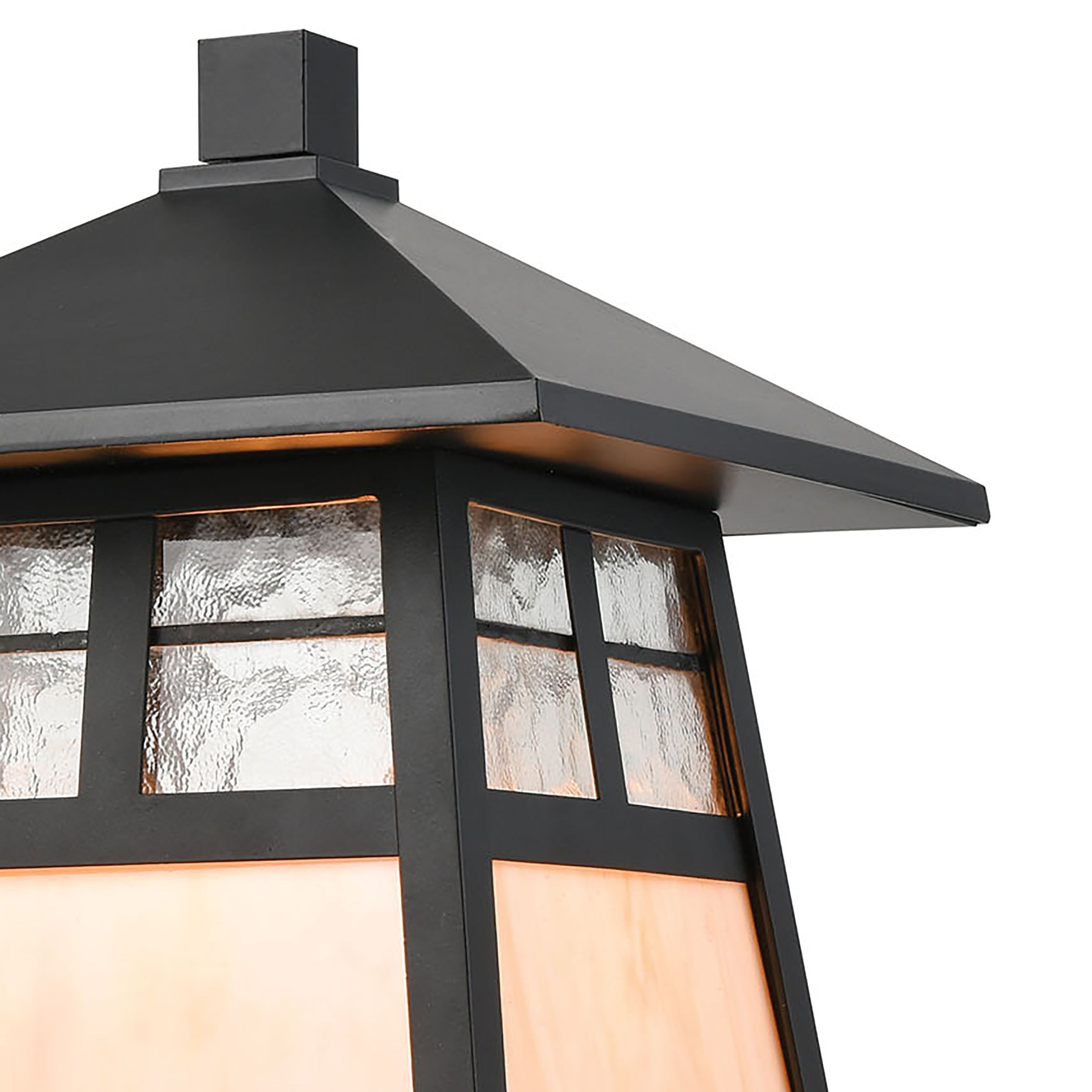 ELK Lighting 87054/1 Cottage 1-Light Post Mount in Matte Black with Antique White Art Glass and Clear Textured Glass