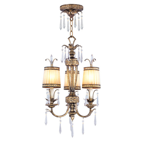 LIVEX Lighting 8803-65 La Bella Convertible Chain Hung/Flushmount with Hand-Painted Vintage Gold Leaves (3 Light)