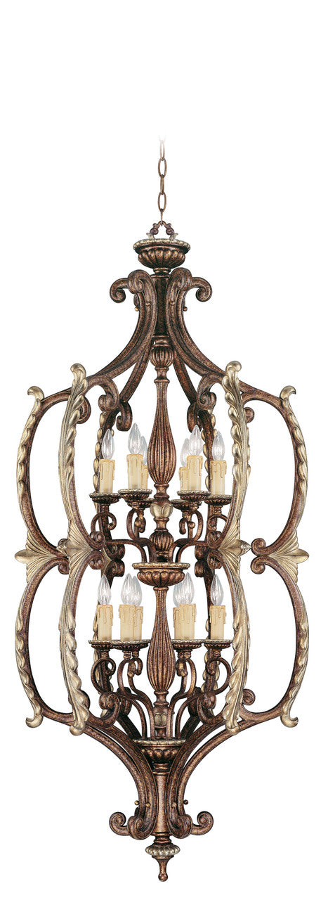 LIVEX Lighting 8866-64 Seville Foyer Light in Palacial Bronze with Gilded Accents (12 Light)