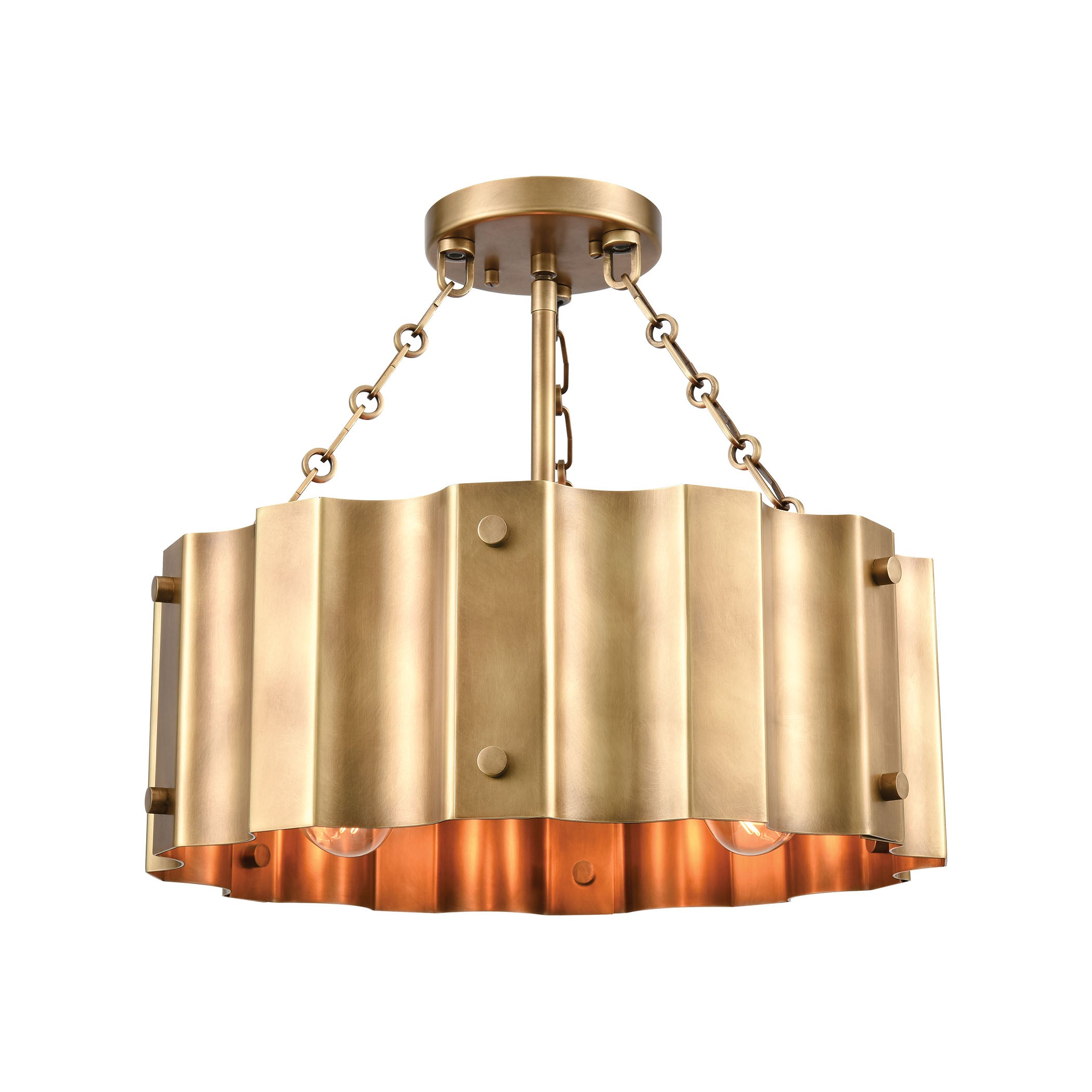 ELK Lighting 89066/3 Clausten 3-Light Semi Flush in Natural Brass with Natural Brass Metal Shade