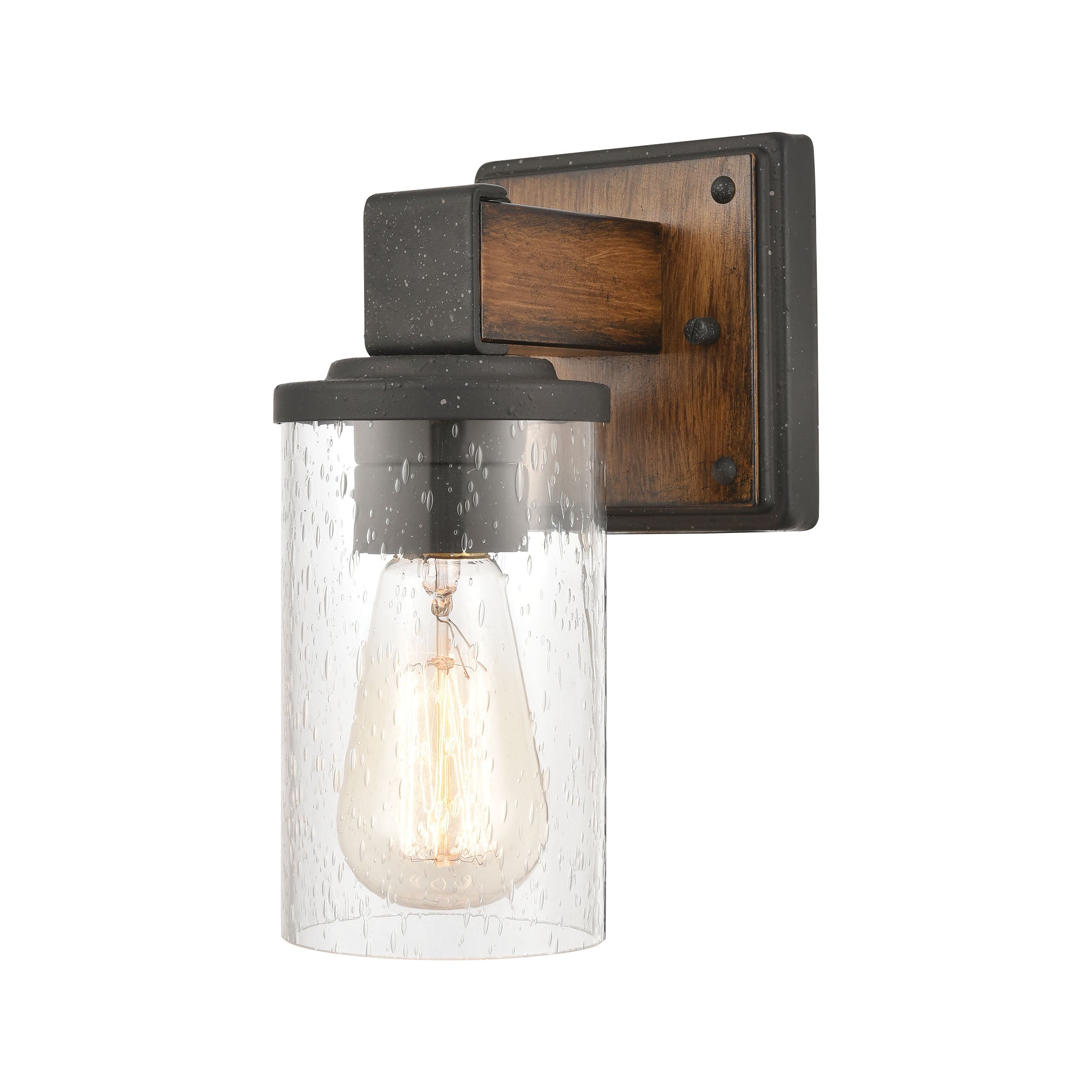 ELK Lighting 89130/1 Crenshaw 1-Light Vanity Light in Ballard Wood and Distressed Black with Seedy Glass