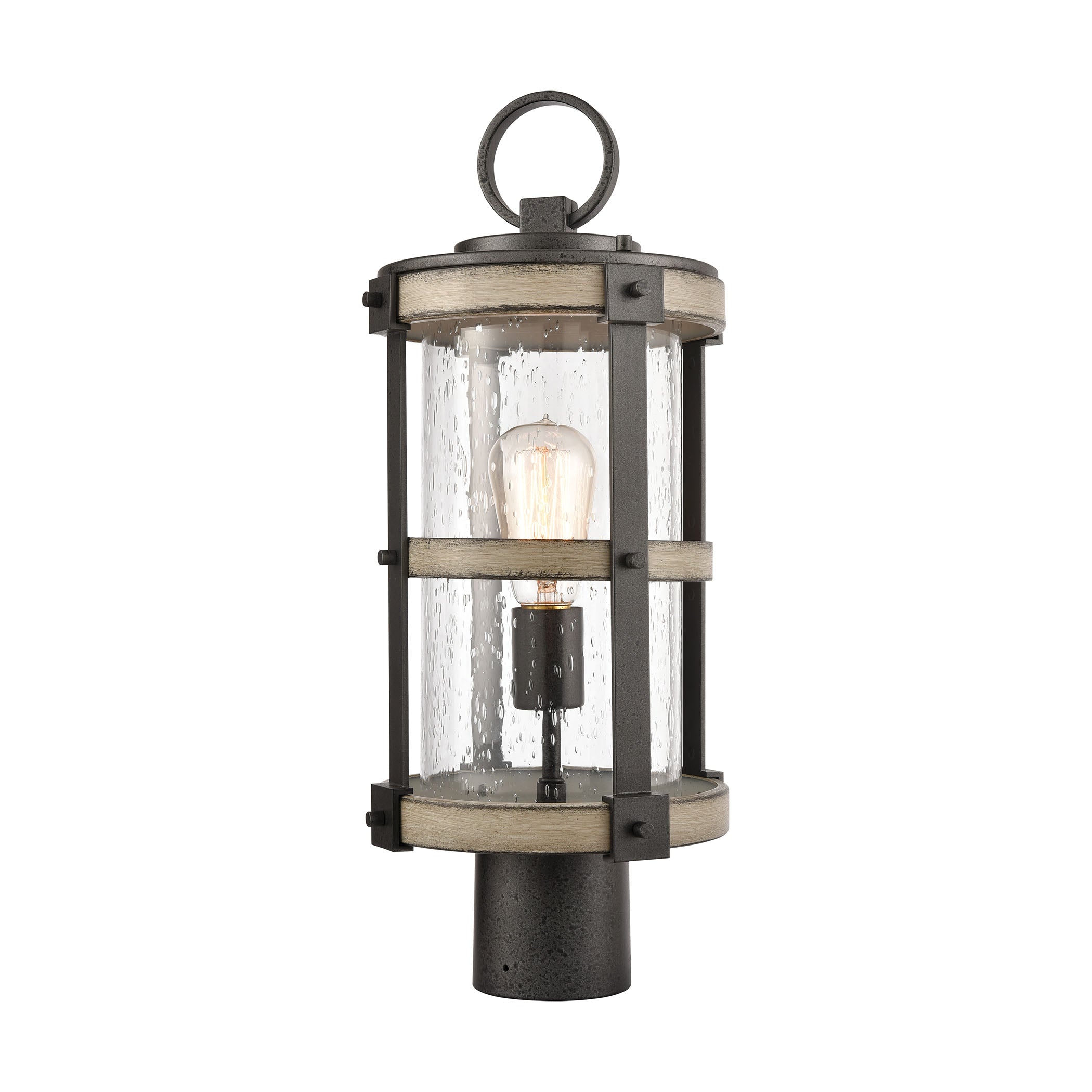 ELK Lighting 89148/1 Crenshaw 1-Light Outdoor Post Mount in Anvil Iron and Distressed Antique Graywood with Seedy Glass