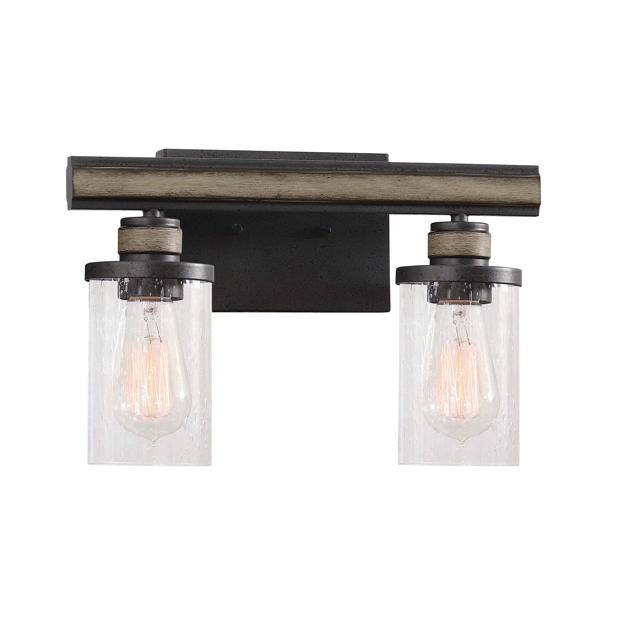 ELK Lighting 89153/2 Beaufort 2-Light Vanity Light in Anvil Iron and Distressed Antique Graywood with Seedy Glass