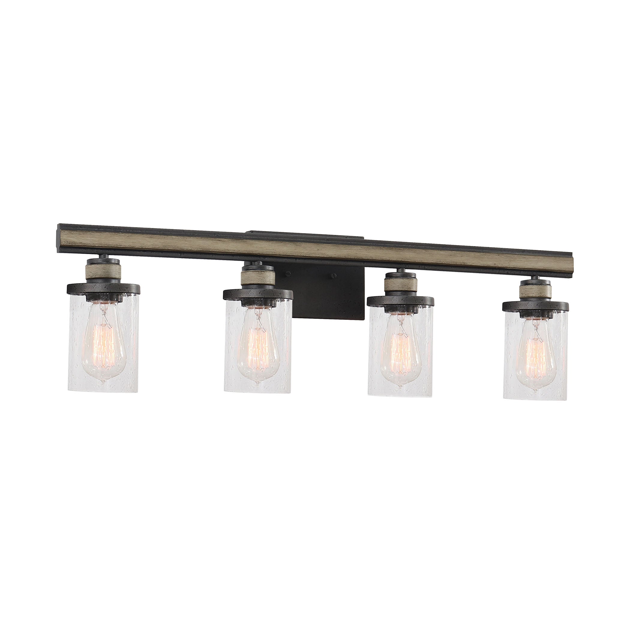 ELK Lighting 89155/4 Beaufort 4-Light Vanity Light in Anvil Iron and Distressed Antique Graywood with Seedy Glass