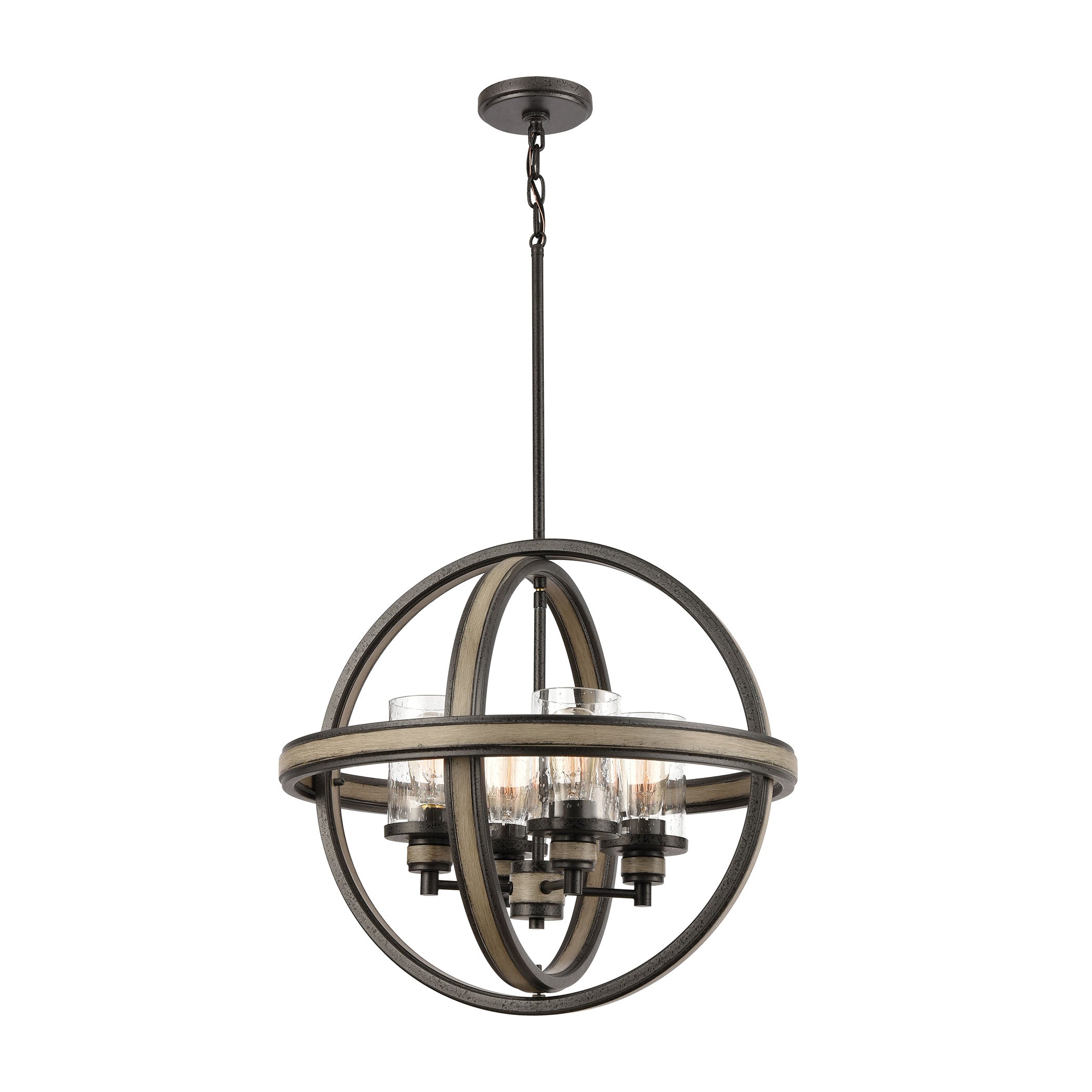 ELK Lighting 89158/4 Beaufort 4-Light Chandelier in Anvil Iron and Distressed Antique Graywood with Seedy Glass