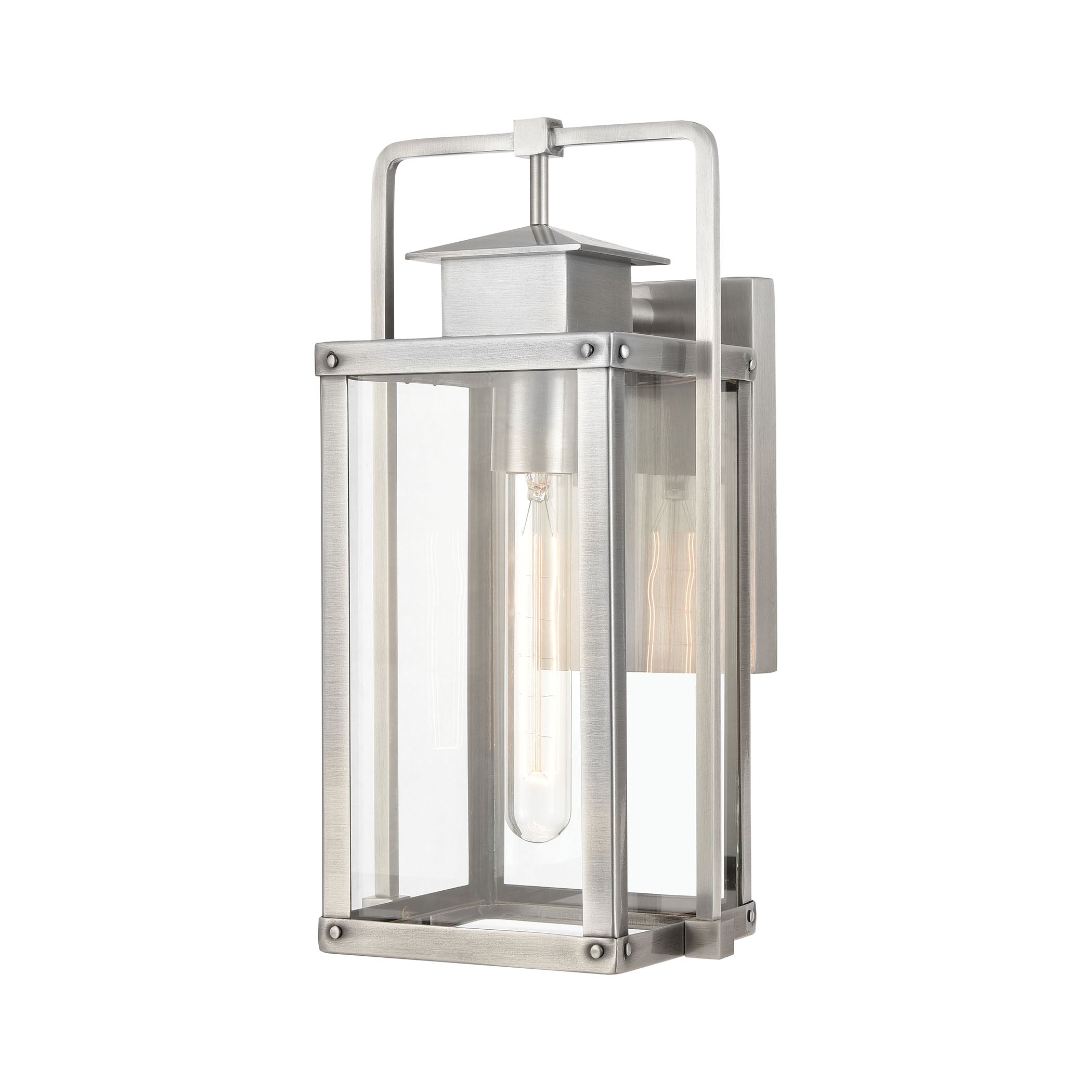 ELK Lighting 89171/1 Crested Butte 1-Light Outdoor Sconce in Antique Brushed Aluminum with Clear Glass Enclosure