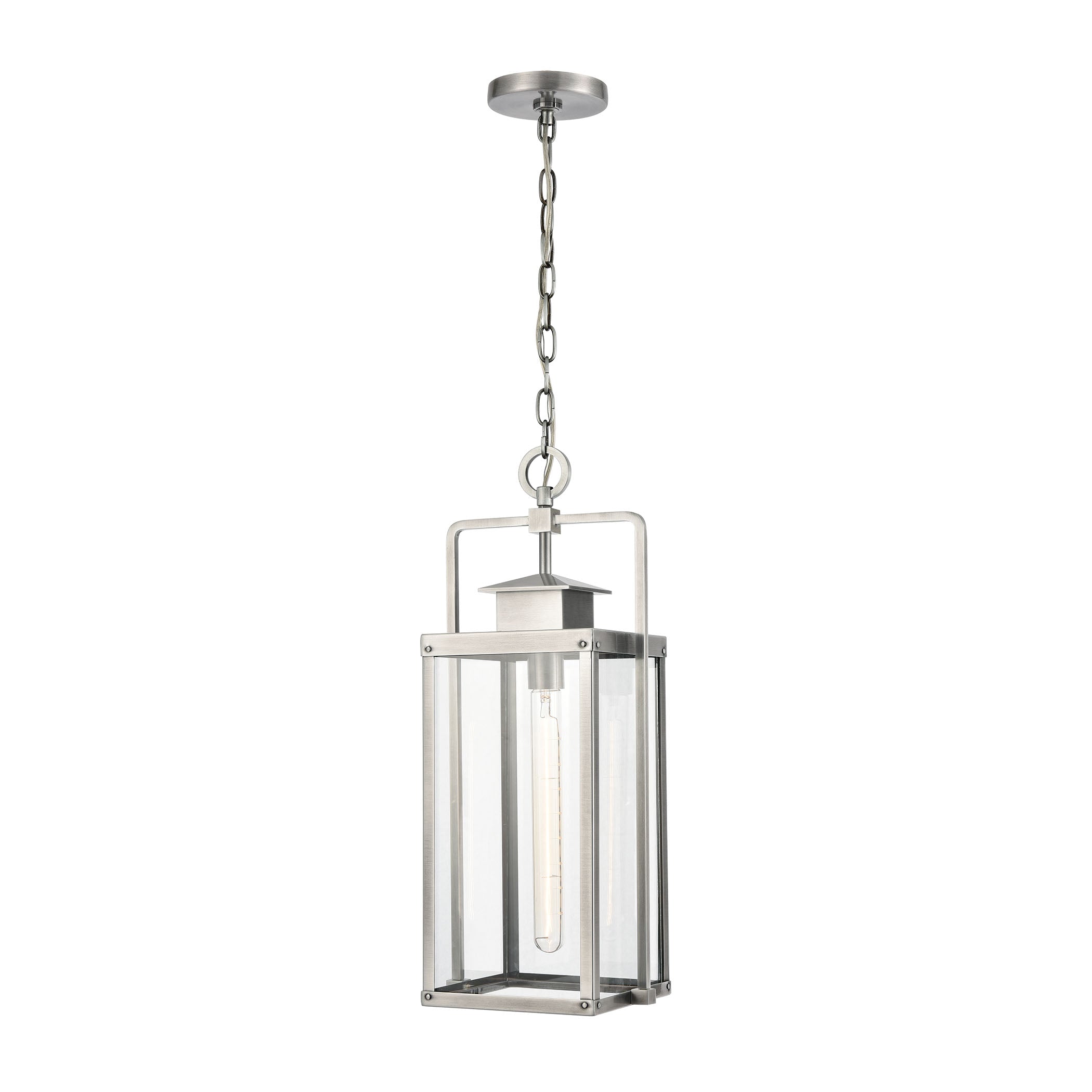 ELK Lighting 89174/1 Crested Butte 1-Light Outdoor Pendant in Antique Brushed Aluminum with Clear Glass Enclosure