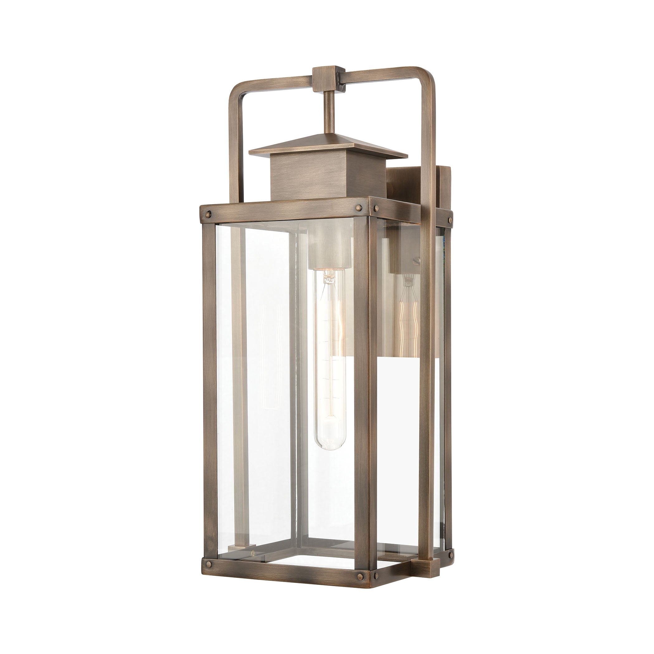 ELK Lighting 89182/1 Crested Butte 1-Light Outdoor Sconce in Vintage Brass with Clear Glass Enclosure
