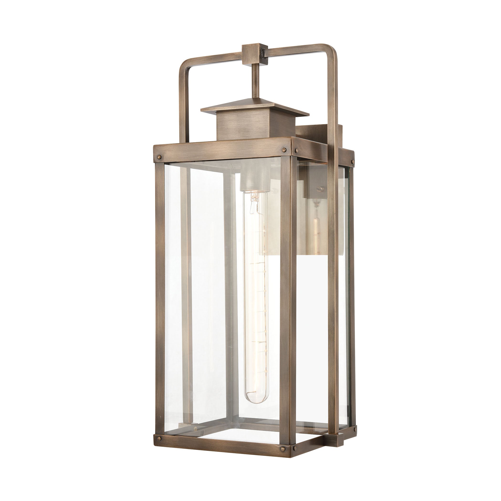 ELK Lighting 89183/1 Crested Butte 1-Light Outdoor Sconce in Vintage Brass with Clear Glass Enclosure