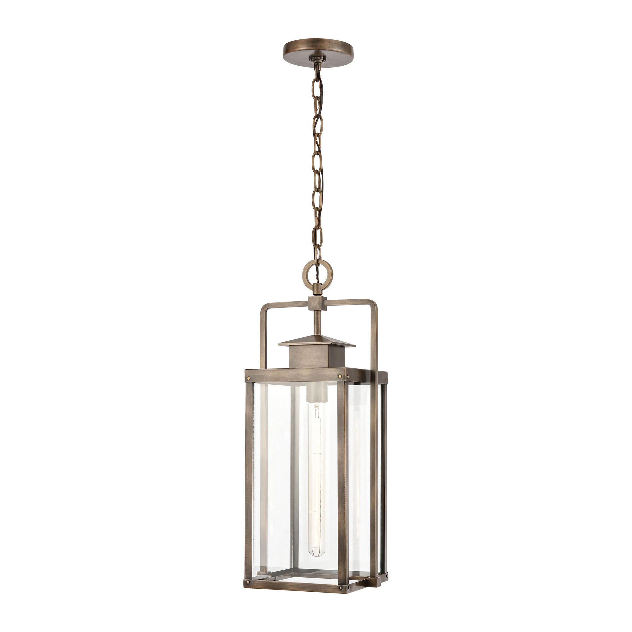 ELK Lighting 89184/1 Crested Butte 1-Light Outdoor Pendant in Vintage Brass with Clear Glass Enclosure