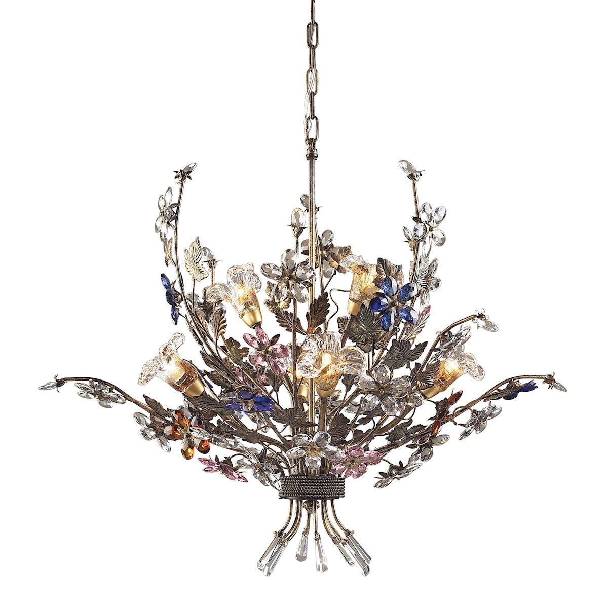 ELK Lighting 9107/4+2 Brillare 6-Light Chandelier in Bronzed Rust with Multi-colored Floral Crystals