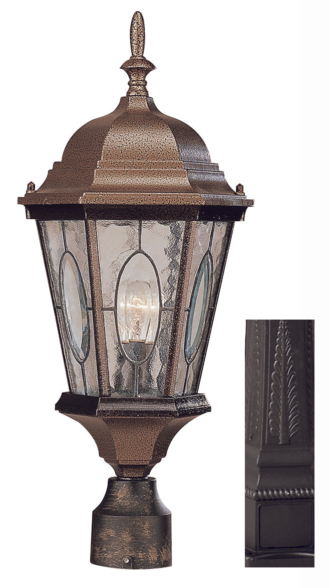 Trans Globe Lighting 4716 BK Villa Nueva  22" Outdoor Black Spanish Postmount Lantern with Stained Water Glass Window Accent