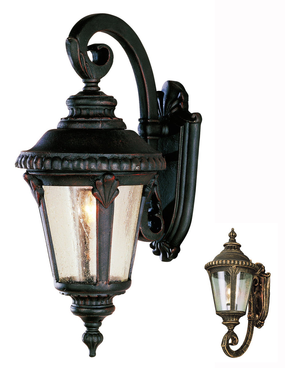 Trans Globe Lighting 5043 BC Commons 19" Outdoor Black Copper Tuscan Wall Lantern with Braided Crown Trim and Leaf Window Accents