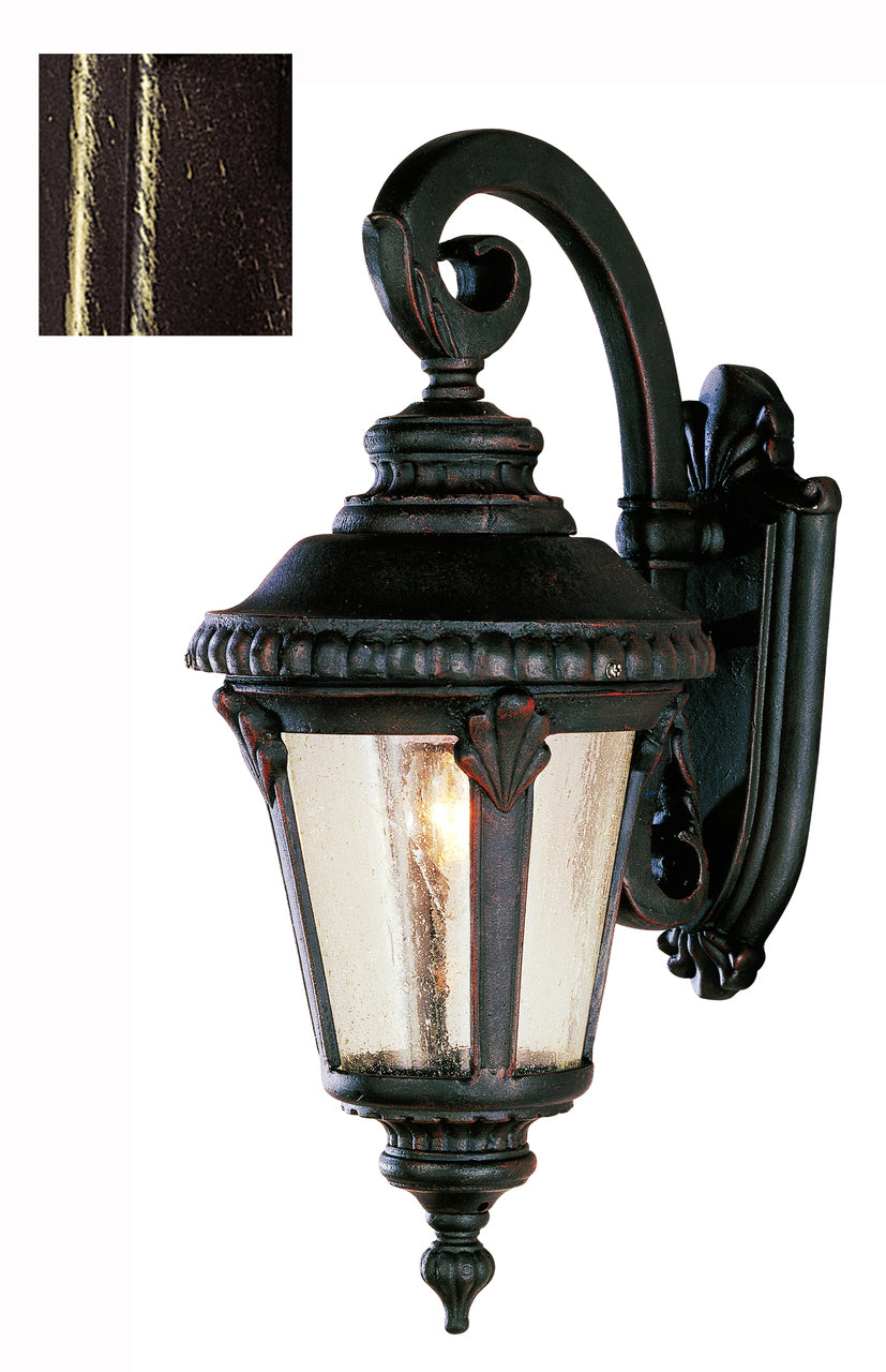 Trans Globe Lighting 5043 BG Commons 19" Outdoor Black Gold Tuscan Wall Lantern with Braided Crown Trim and Leaf Window Accents