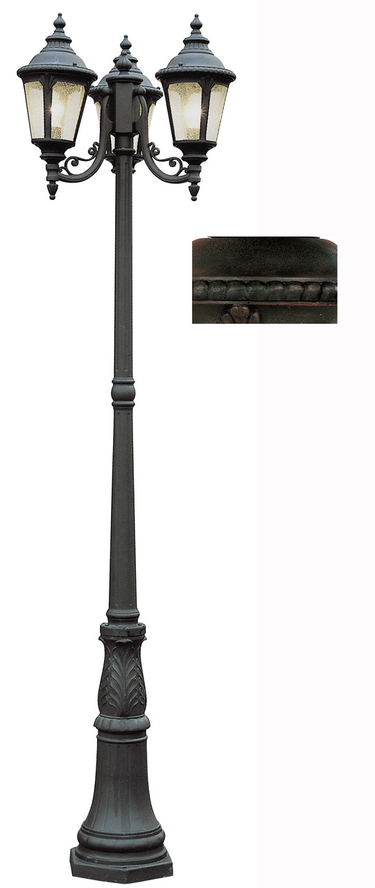 Trans Globe Lighting 5048 RT Commons 84.5" Outdoor Rust Tuscan Pole Light with Braided Crown Trim and Leaf Window Accents