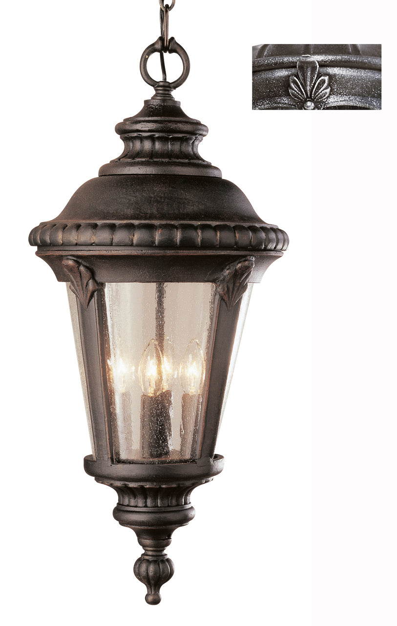 Trans Globe Lighting 5049 SWI Commons 17" Outdoor Swedish Iron Tuscan Hanging Lantern with Braided Crown Trim and Leaf Window Accents
