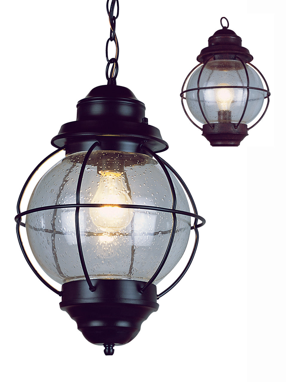 Trans Globe Lighting 69903 RBZ Catalina 13.5" Outdoor Rustic Bronze Nautical Hanging Lantern with Round Seeded Glass Design
