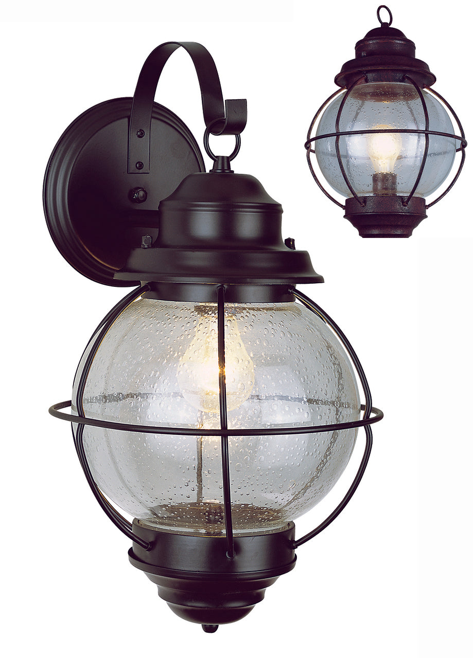 Trans Globe Lighting 69904 RBZ Catalina 19" Outdoor Rustic Bronze Nautical Wall Lantern with Round Seeded Glass Design