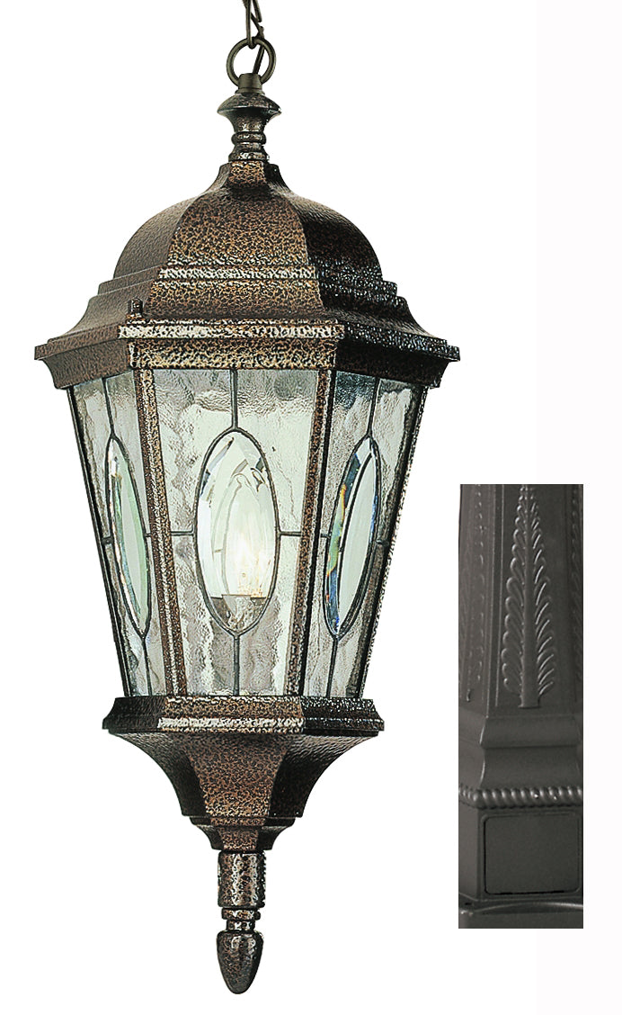 Trans Globe Lighting 4717 BK Villa Nueva  21" Outdoor Black Spanish Hanging Lantern with Stained Water Glass Window Accent