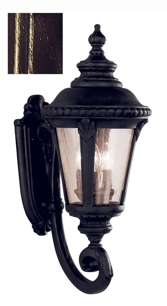 Trans Globe Lighting 5041 BG Commons 25" Outdoor Black Gold Tuscan Wall Lantern with Braided Crown Trim and Leaf Window Accents