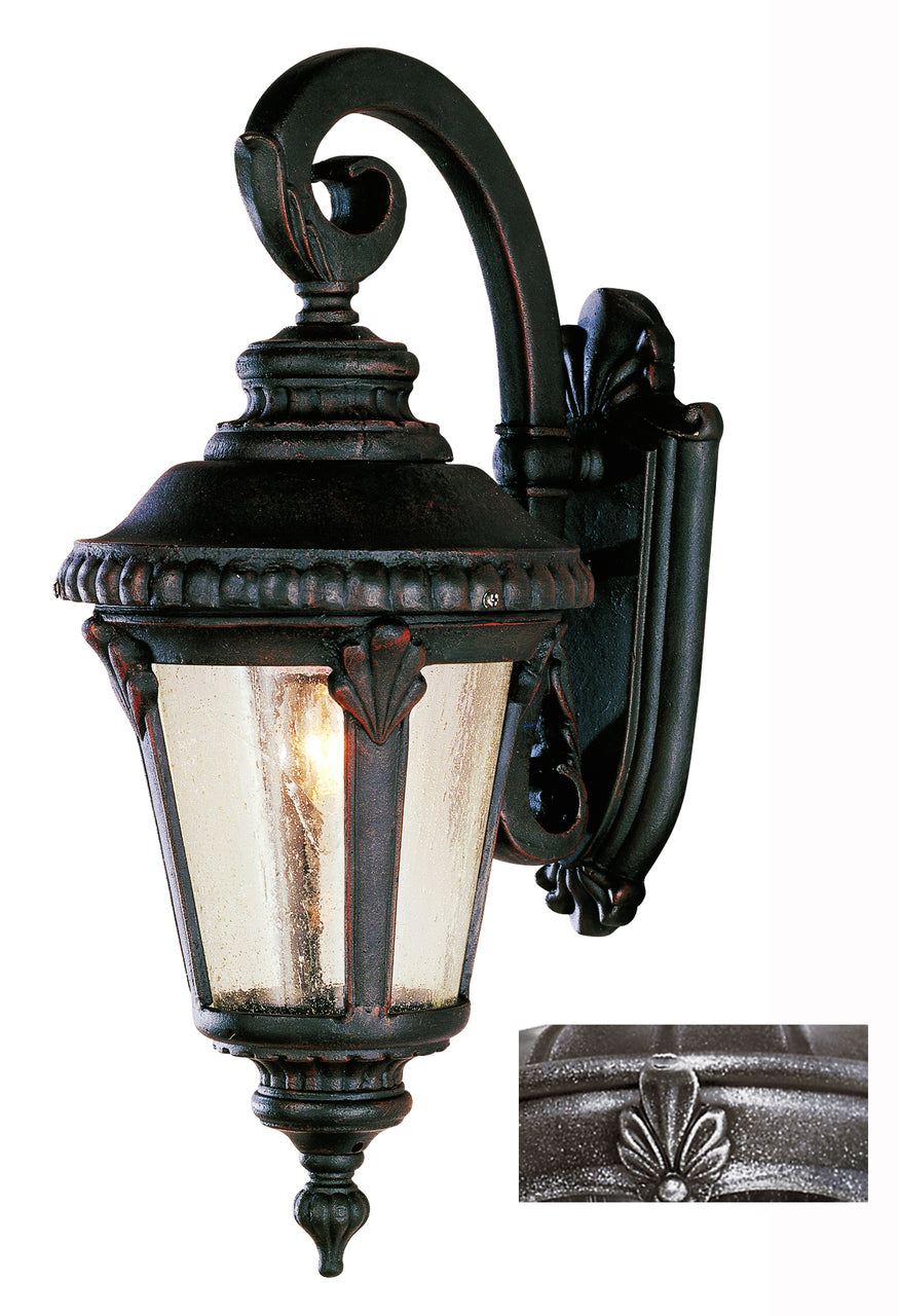 Trans Globe Lighting 5043 SWI Commons 19" Outdoor Swedish Iron Tuscan Wall Lantern with Braided Crown Trim and Leaf Window Accents