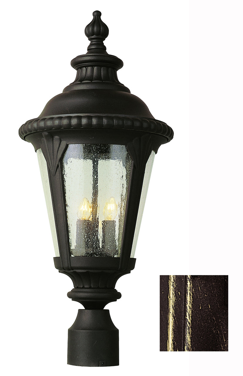 Trans Globe Lighting 5047 BG Commons 24" Outdoor Black Gold Tuscan Postmount Lantern with Braided Crown Trim and Leaf Window Accents