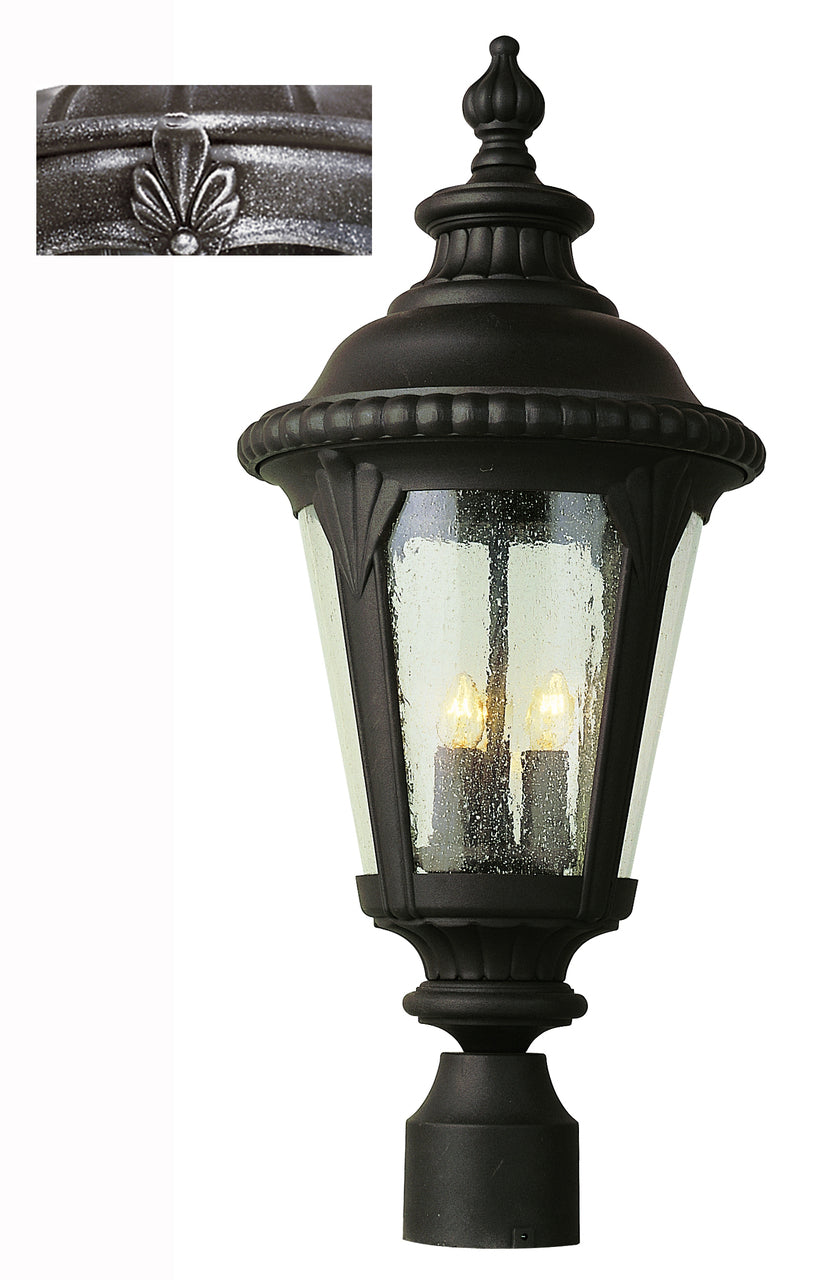Trans Globe Lighting 5047 SWI Commons 24" Outdoor Swedish Iron Tuscan Postmount Lantern with Braided Crown Trim and Leaf Window Accents