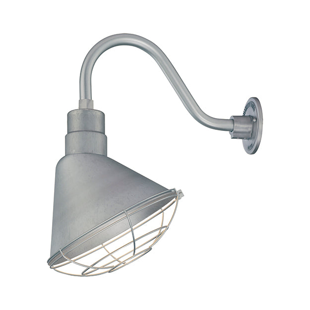 Millennium Lighting RAS12-GA(Shade Only)  R Series Angle Warehouse Shade Light in Galvanized. Wall Mount-Goose Neck (RGN) and Wire Guard (RWG) Sold Separately