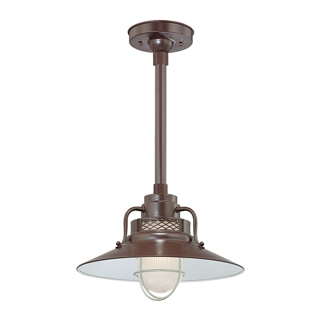 Millennium Lighting RRRS14-ABR R Series Pendant in Architectural Bronze.Removeable glass guard and inside etched glass included. UL listed for wet locations. Must order goose neck(RGN) or canopy(RSCKSS)/stem(RS) to hang.