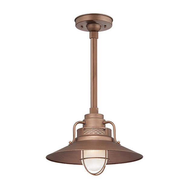 Millennium Lighting RRRS14-CP R Series Pendant in Copper.Removeable glass guard and inside etched glass included. UL listed for wet locations.Must order goose neck(RGN) or canopy(RSCKSS)/stem(RS) to hang.