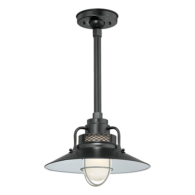 Millennium Lighting RRRS14-SB R Series Pendant in Satin Black. Removeable glass guard and inside etched glass included. UL listed for wet locations.Must order goose neck(RGN) or canopy(RSCKSS)/stem(RS) to hang.