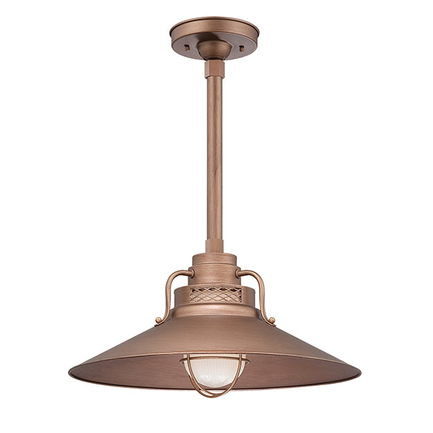 Millennium Lighting RRRS18-CP R Series Pendant in Copper. Removeable glass guard and inside etched glass included. UL listed for wet locations.Must order goose neck(RGN) or canopy(RSCKSS)/stem(RS) to hang.