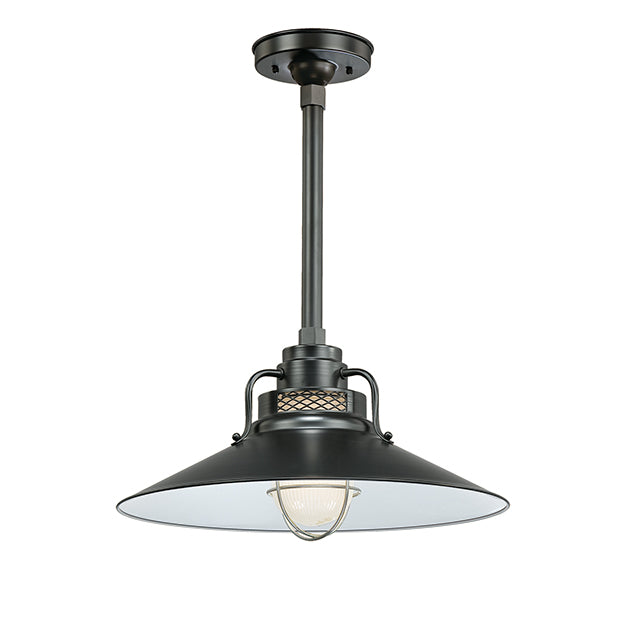 Millennium Lighting RRRS18-SB R Series Pendant in Satin Black. Removeable glass guard and inside etched glass included. UL listed for wet locations.Must order goose neck(RGN) or canopy(RSCKSS)/stem(RS) to hang.