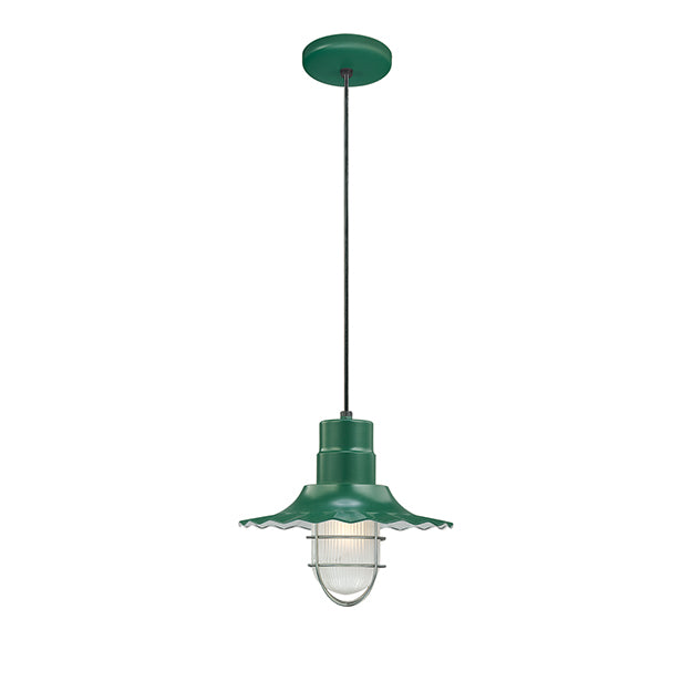 Millennium Lighting RRWC12-SG R Series 12" Satin Green Industrial Pendant with Ribbed Shade