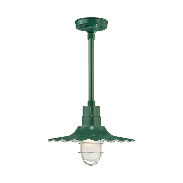 Millennium Lighting RRWS15-SG R Series 15" Industrial Pendant with Ribbed Shade and Satin Green Finish